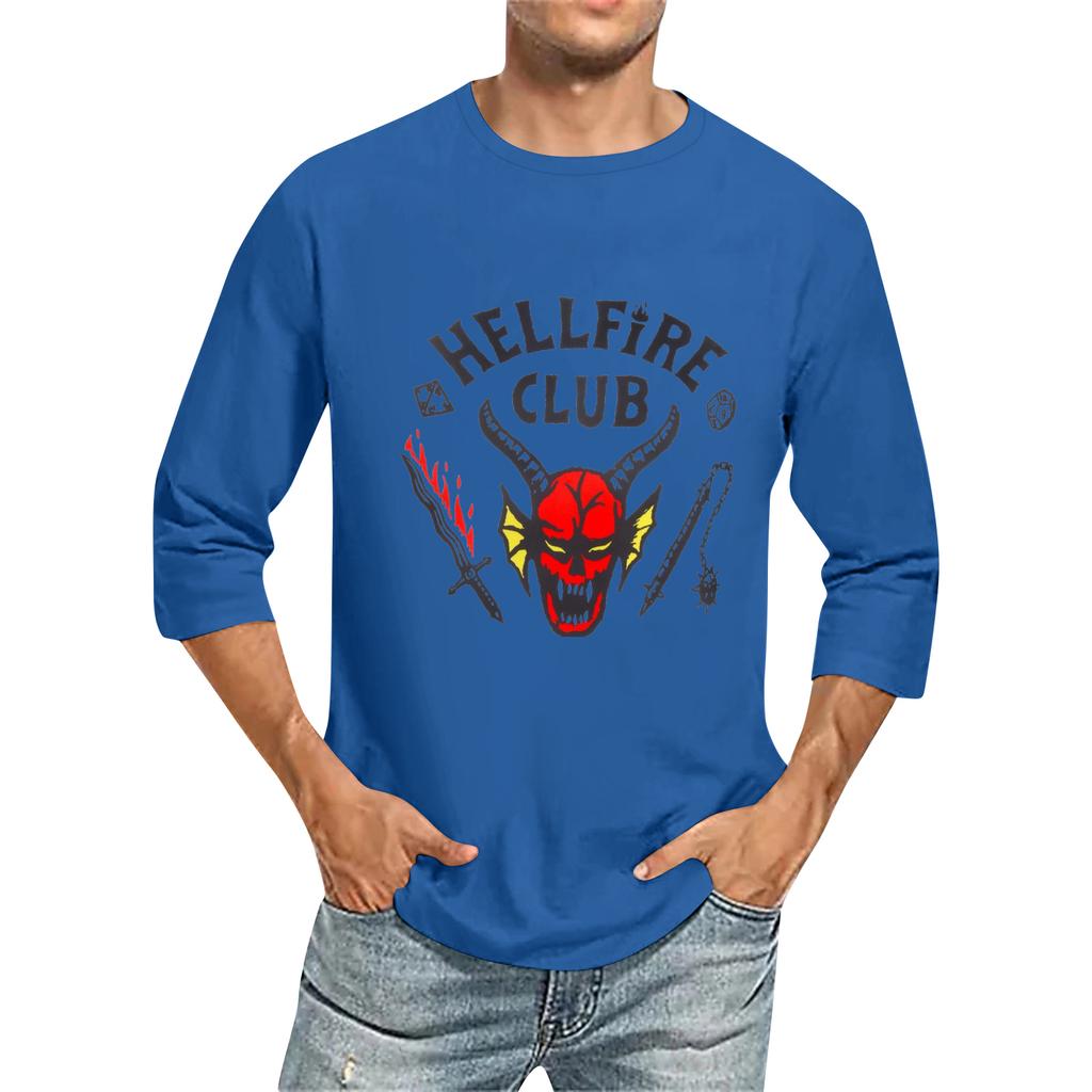 Men's Fashionable Casual Three-Quarter Sleeve Printed T-Shirt With Round Neck