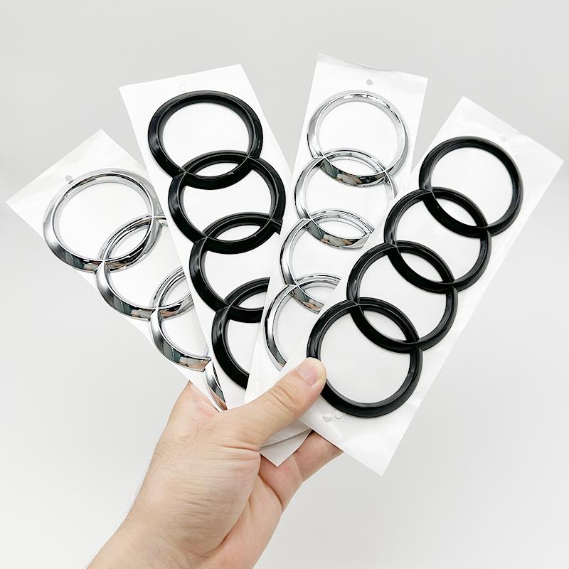 For Audi ABS Four Ring Gloss Black Car Logo Cover Front Grille Badge A3 A4 A5 A6 A7 A8 Q3 Q5 Q7 Rear Trunk Badge Car Accessories