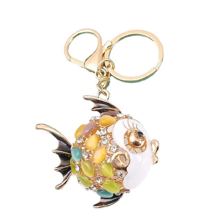 Premium Marine Inspired Keyring Zinc Metal Crafted 3 Aquatic Animal Shapes 5 Glittering Crystal Color Variants