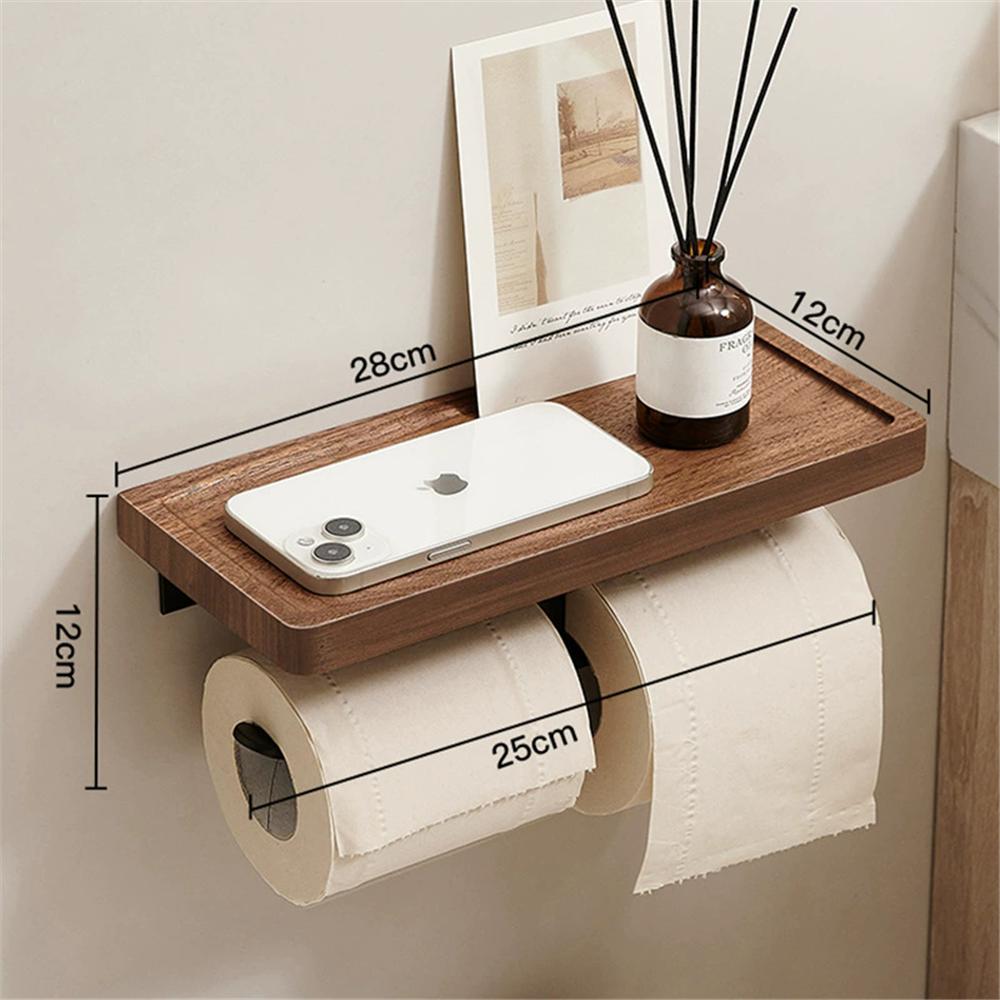 Walnut Aluminum Bathroom Paper Holder with Shelf Bathroom Paperroll Holder Wall Mount Tissue Rack Toilet Paper Holder Tissue Box
