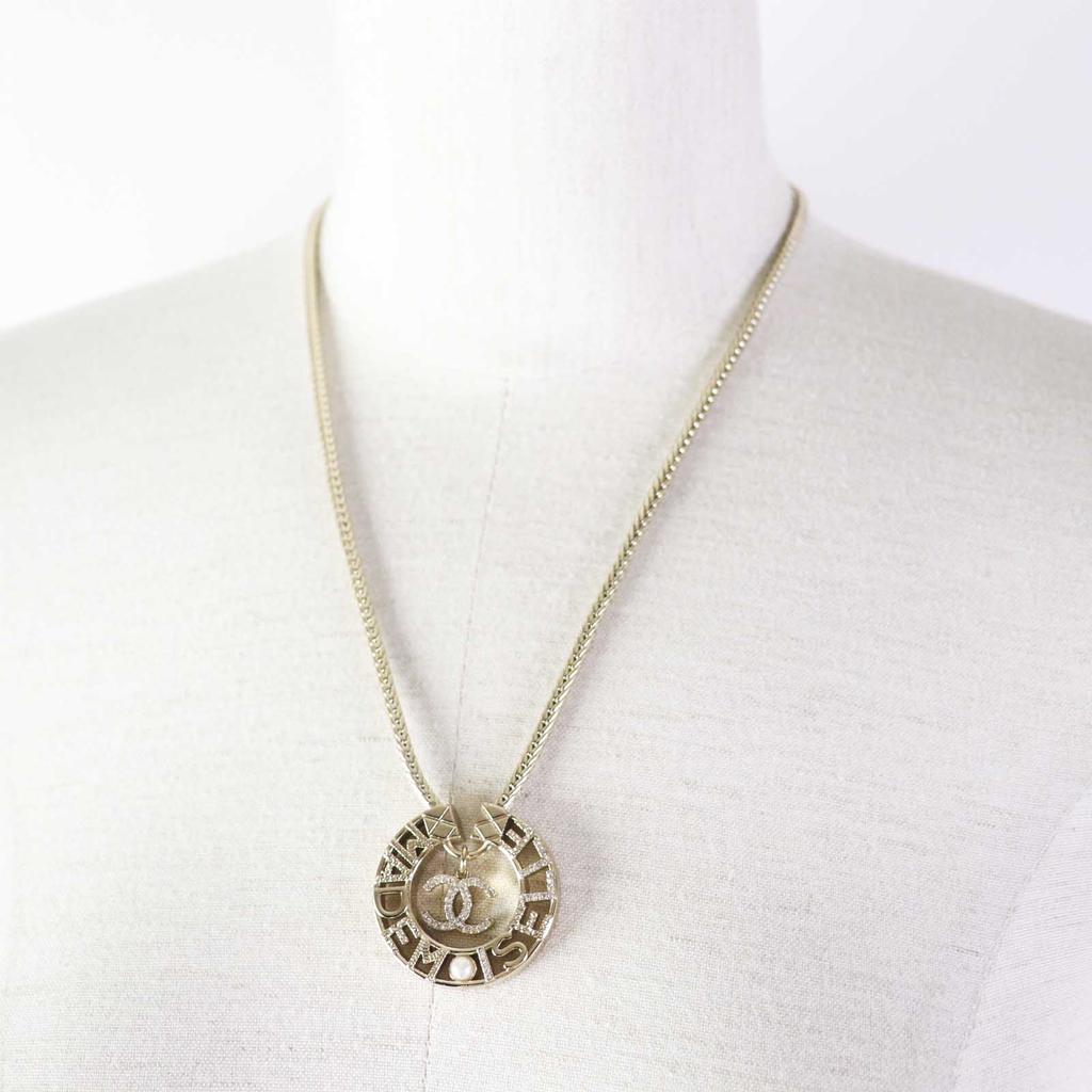 Excellent CHANEL Necklace MADEMOISELLE Rhinestone COCO Mark Gold Women Y22X Used