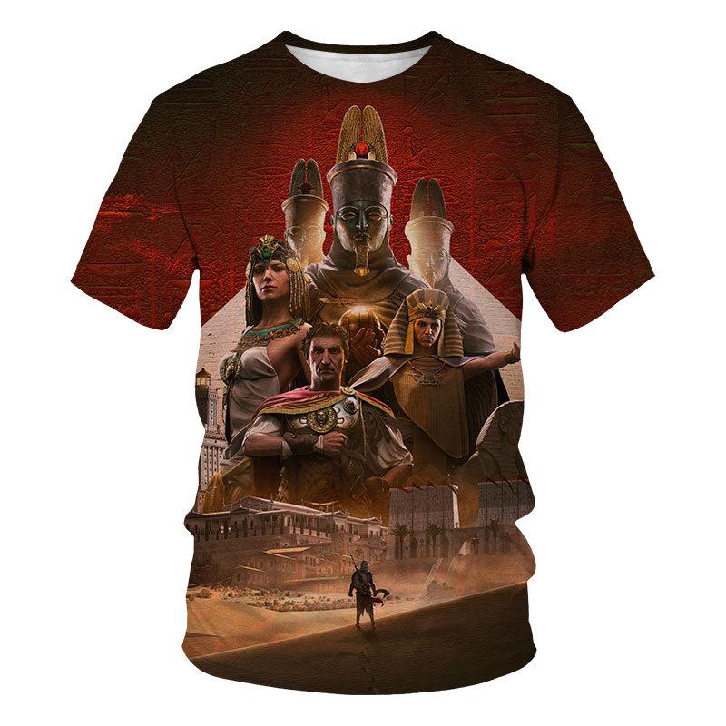 Ancient Egyptian Pharaoh 3D Digital Printed Pattern T-shirt Retro Style Men's Loose T-shirt