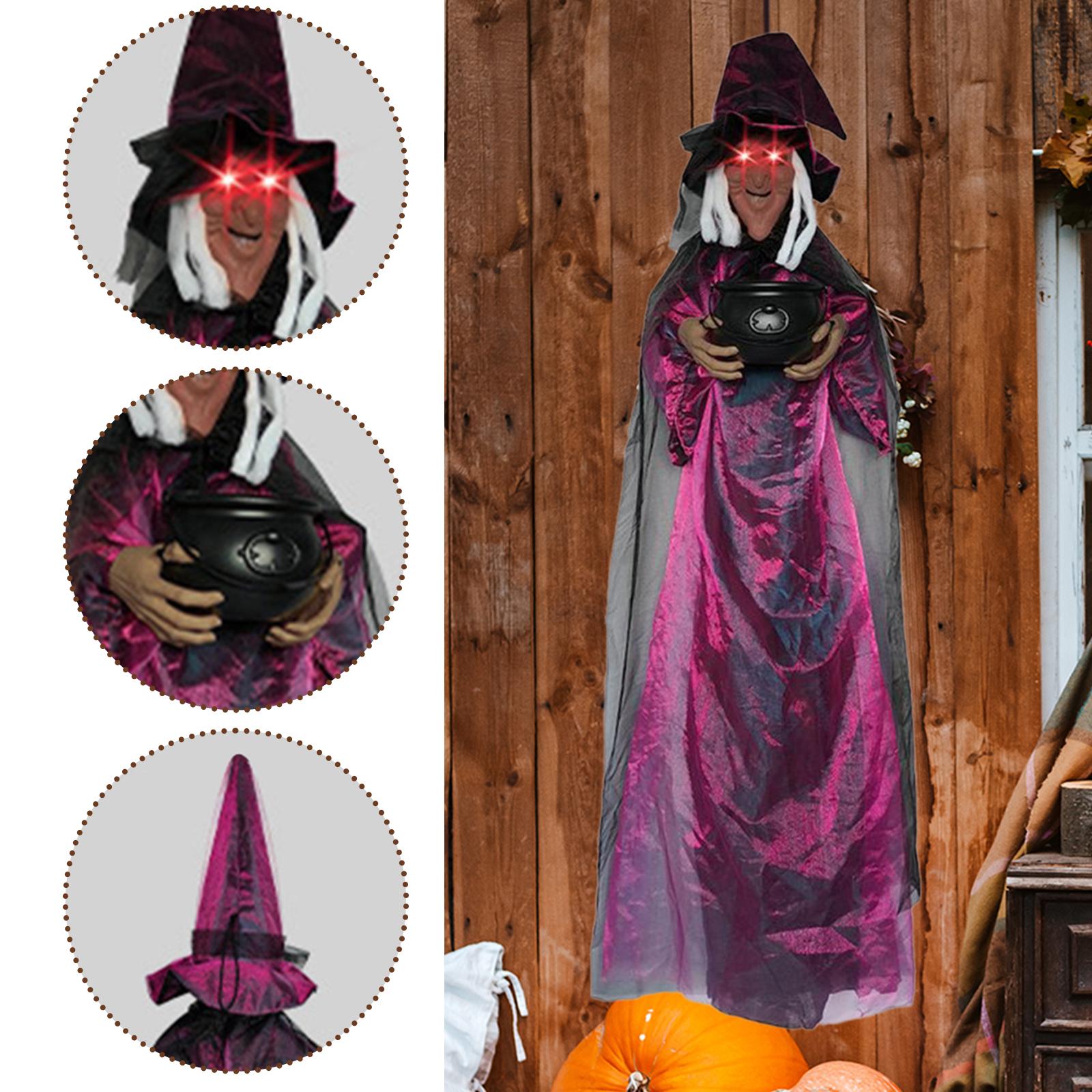 Hanging Animated Witch Halloween Decoration Height 70.9  Haunted House Creep Prop for Porch Outdoor Parties Costume Parties