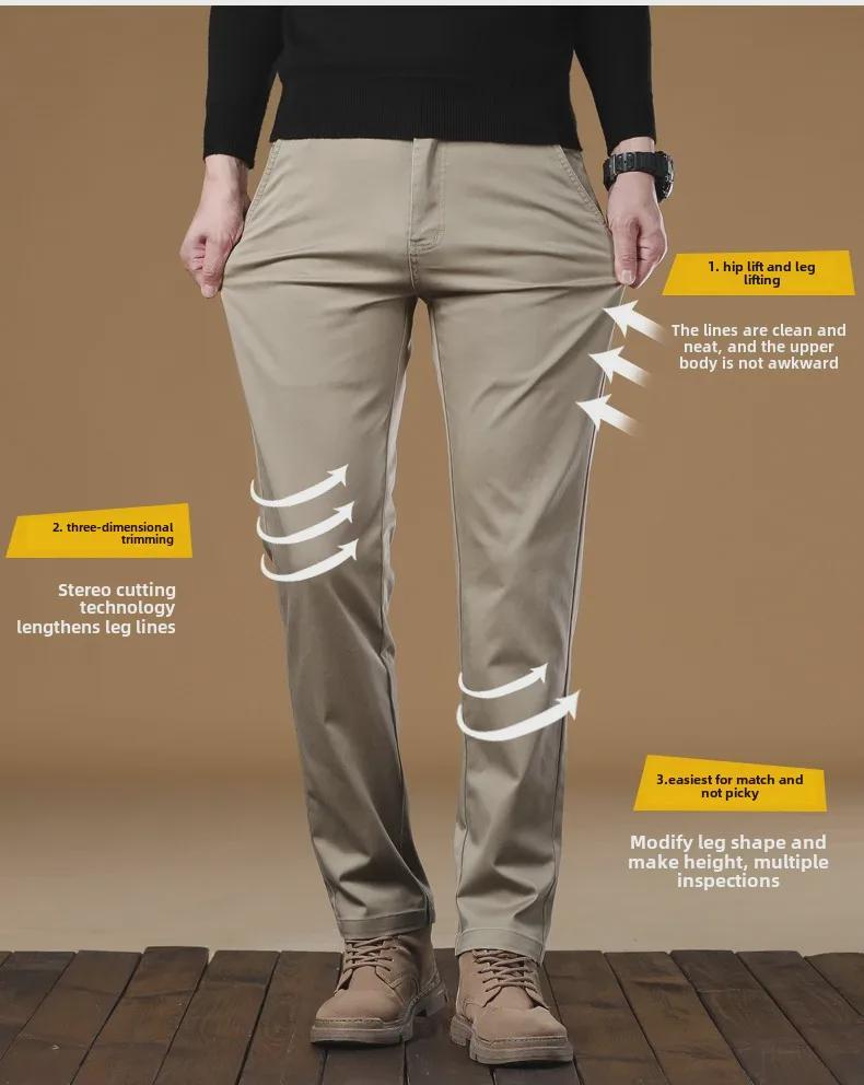 OLA 2025 Men's Non-Iron Cotton Elastic Mid-Waist Straight-Fit Trousers: Simple and Versatile Business Casual Wear