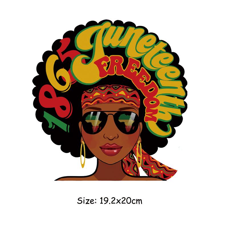 Juneteenth 1865 Sticker Patch For Clothes July 4th Black Girl Free 1776 DIY Heat Transfer Clothes Stickers Iron On Thermal Patch