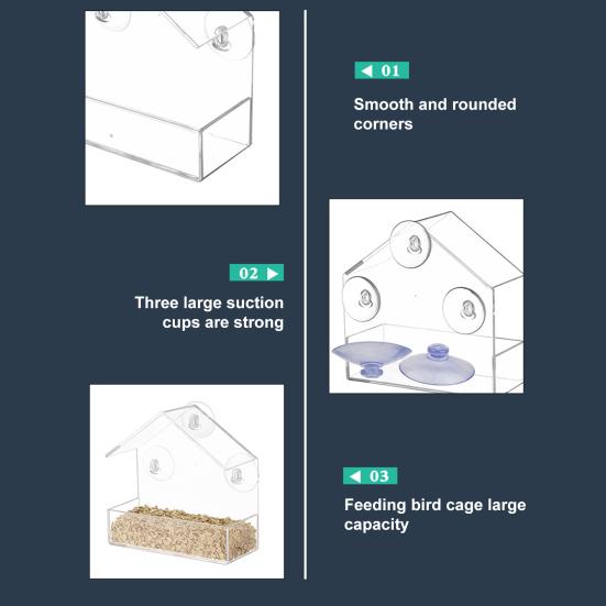 Fuglemater Sterk sugekopp Design Akryl Fuglemater Enkel å rengjøre Fuglematbeholder for hage