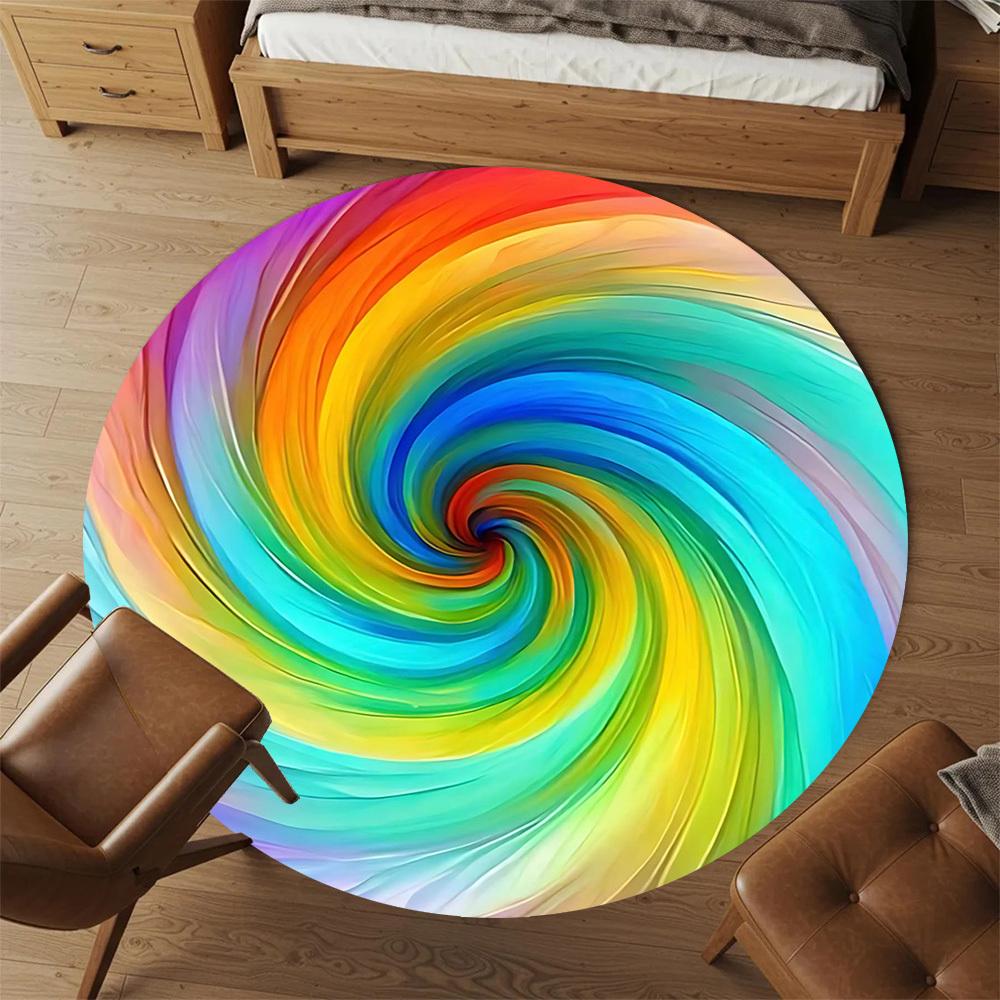 1pc rainbow swirl Round Chair mat Area Rug - Non-Slip, Floor Mat for Office, Bedroom, and Indoor Decor -1002250