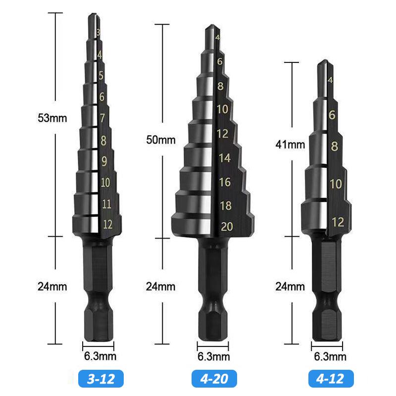 Steel Step Drill Bit Straight Groove High Speed Metal Drill Bit Conical Hex Shank Hole Metal Tower Drill Hole Tool Set