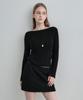 MONGDOL Boat Neck Alpaca Ribbed Knit Top Black Mdkt118Black