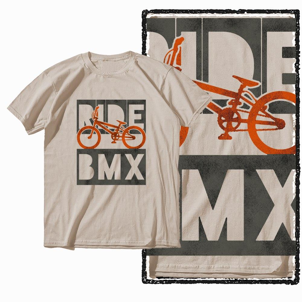 G47 Beige Vintage Streetwear Cotton  Men's BMX Bicycle Printed Graphic T-shirt |  Big Size Cool O-neck Men's Tee Tshirt