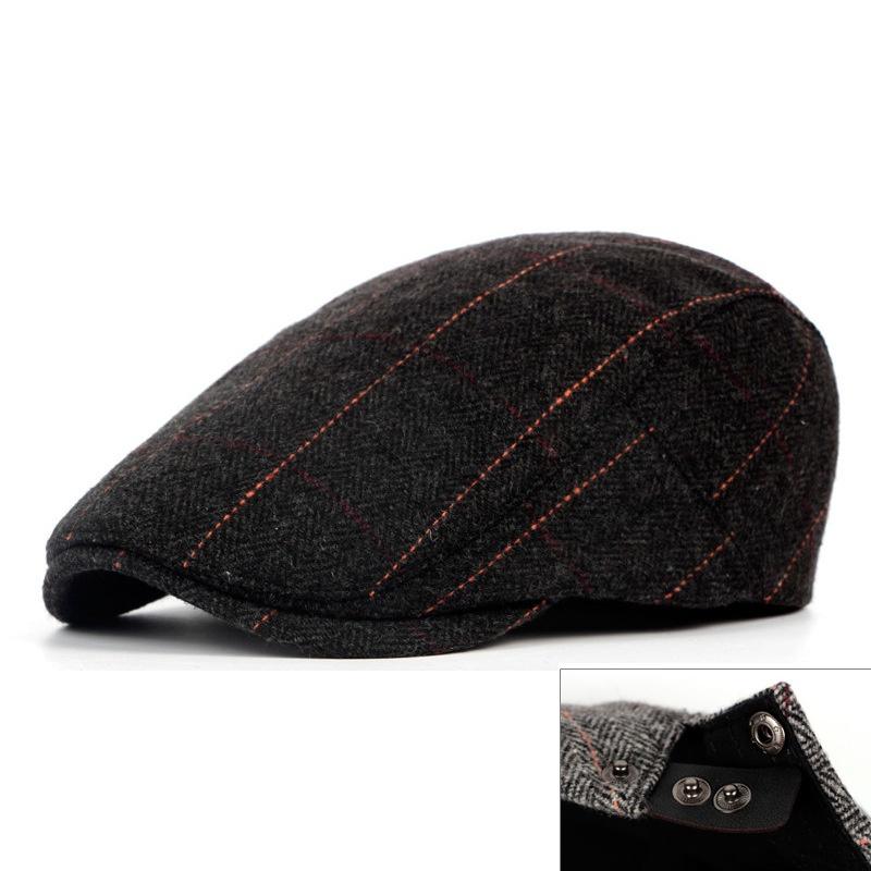 Beret Checkered Duckbill Retro Hat Vintage Men Woollen Cap Accessory Gift Adult