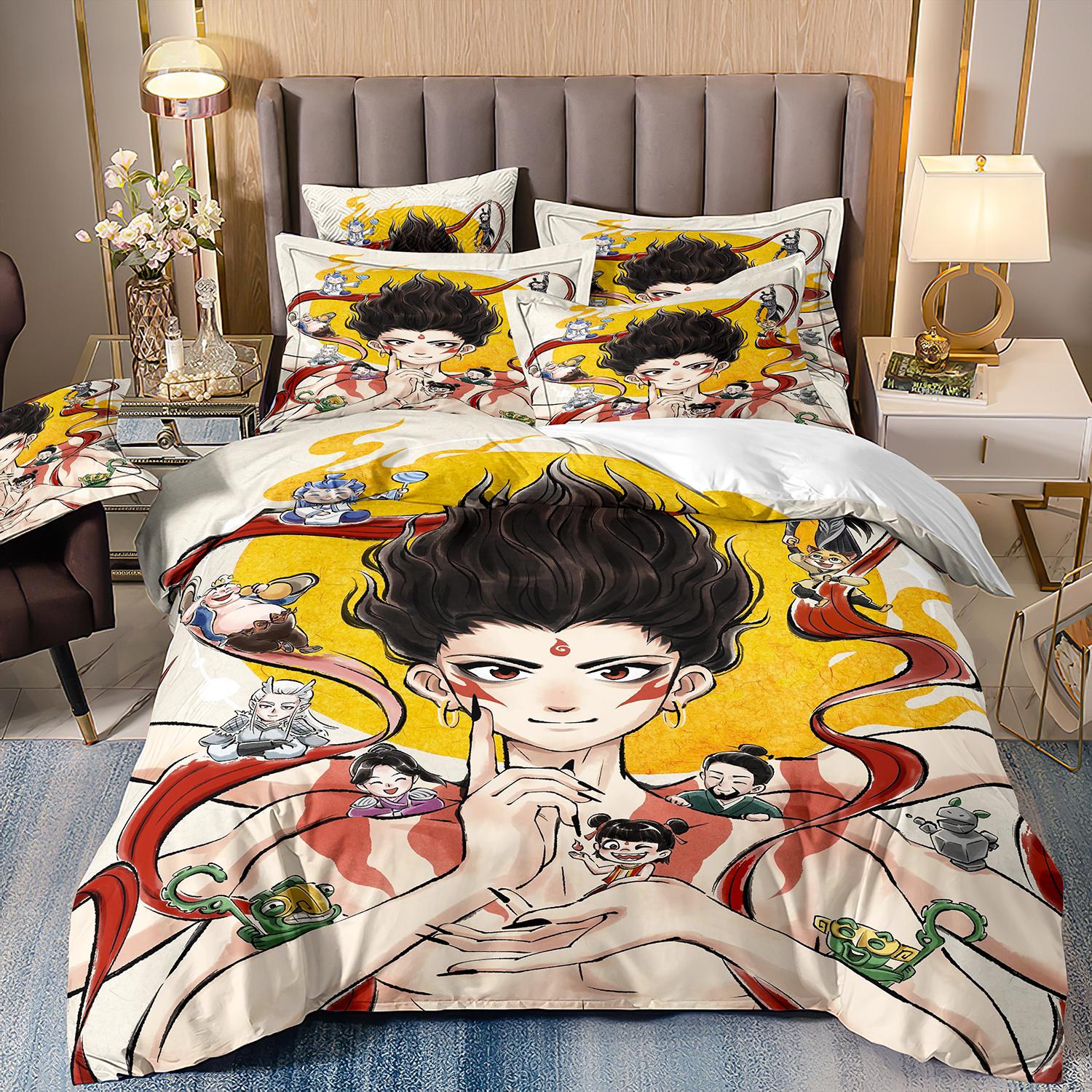 

2025 Chinese animation Nezha quilt cover3D printing home bedding comforter set 3 pcs adult comforter set children s quilt cover 135x200cm
