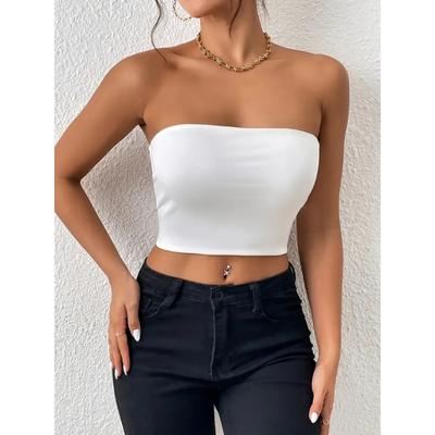 Sexy Bodycon Crop Tube Top, Solid Stretchy Tube Top, Casual Every Day Tops, Women's Clothing