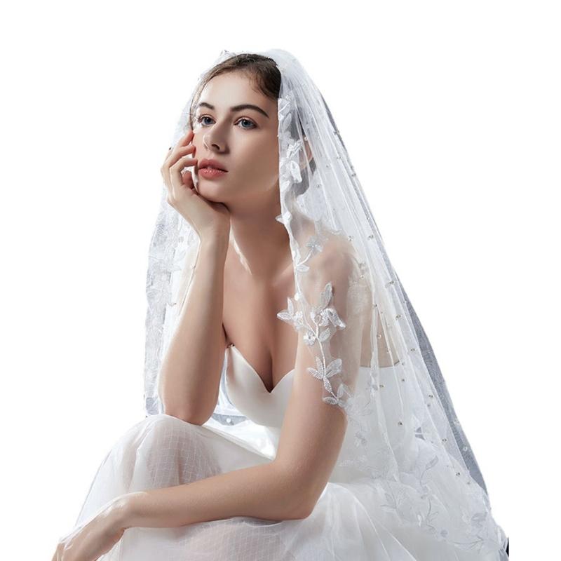

Красивая белая свадебная фата с гребнем Романтическая фата невесты Дышащая кружевная фата для свадебного дня 1 белый