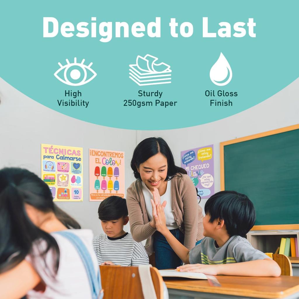 S&O Spanish Language Calming Corner Classroom Therapy Posters - Calm Down Corner Supplies - Feelings Chart - Emotions Chart for Kids - Spanish