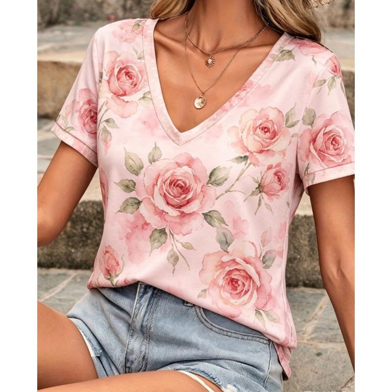 

Colorful Butterfly T-shirt V Neck Casual Fashion Graphic T Shirts Women Short Sleeve Tee Shirt V-Neck Summer Spring S