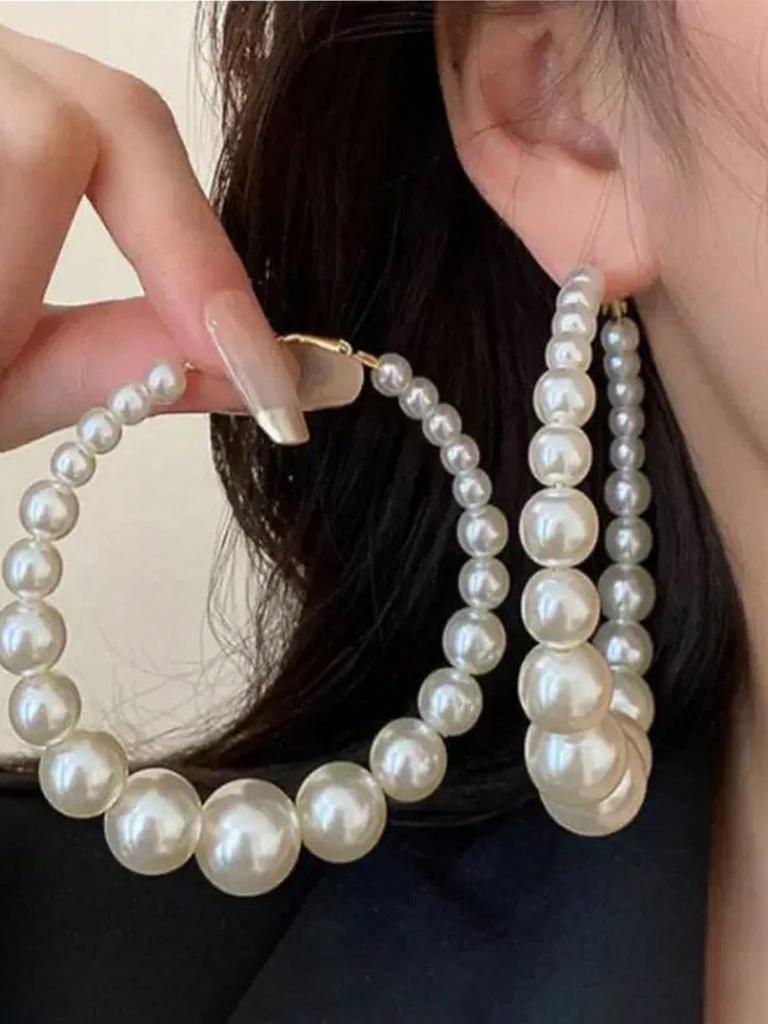 Copper Needle Oversized Artificial Pearl Earrings - French Style Retro Exaggerated High-End Zircon for Women