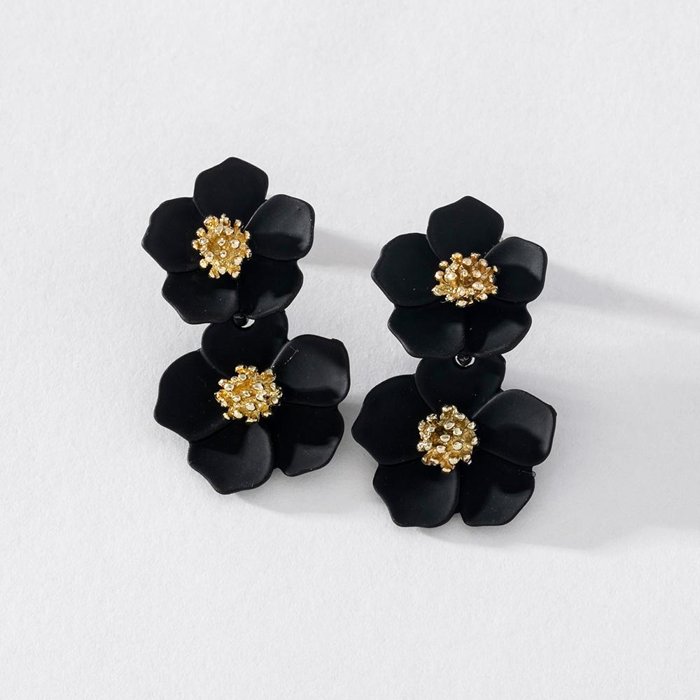 Fashion Sweet Colorful Multilayer Flower Drop Earrings Simple Alloy Lacquer Earrings for Women Jewelry Gifts PD722