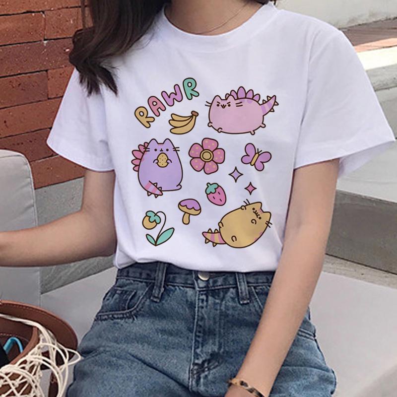 

Women T-Shirts Harajuku Summer Funny Kawaii Cat Print Short Sleeve T-Shirt Female Ullzang Funny Oversized T-Shirts Clothes Tops L білий