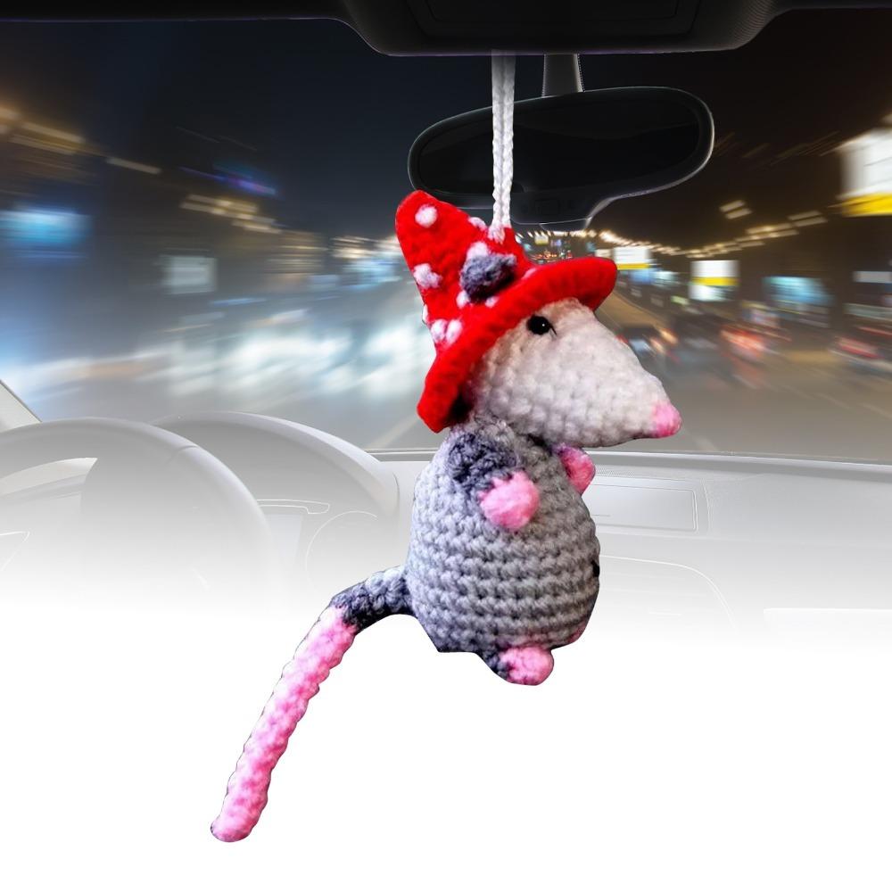 Crochet Rearview Mirror Accessory Handmade Knitted Screaming Possum Ornament  For Car Interior