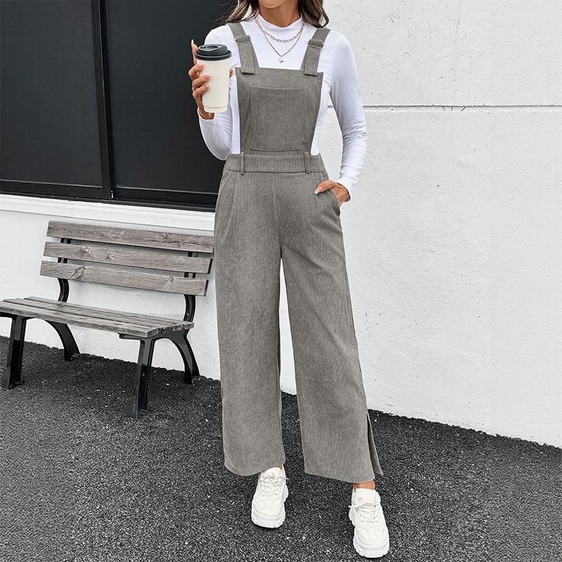 

New Autumn Solid-color Simple and Basic Overalls for Women with Adjustable Jumpsuits S сірий колір