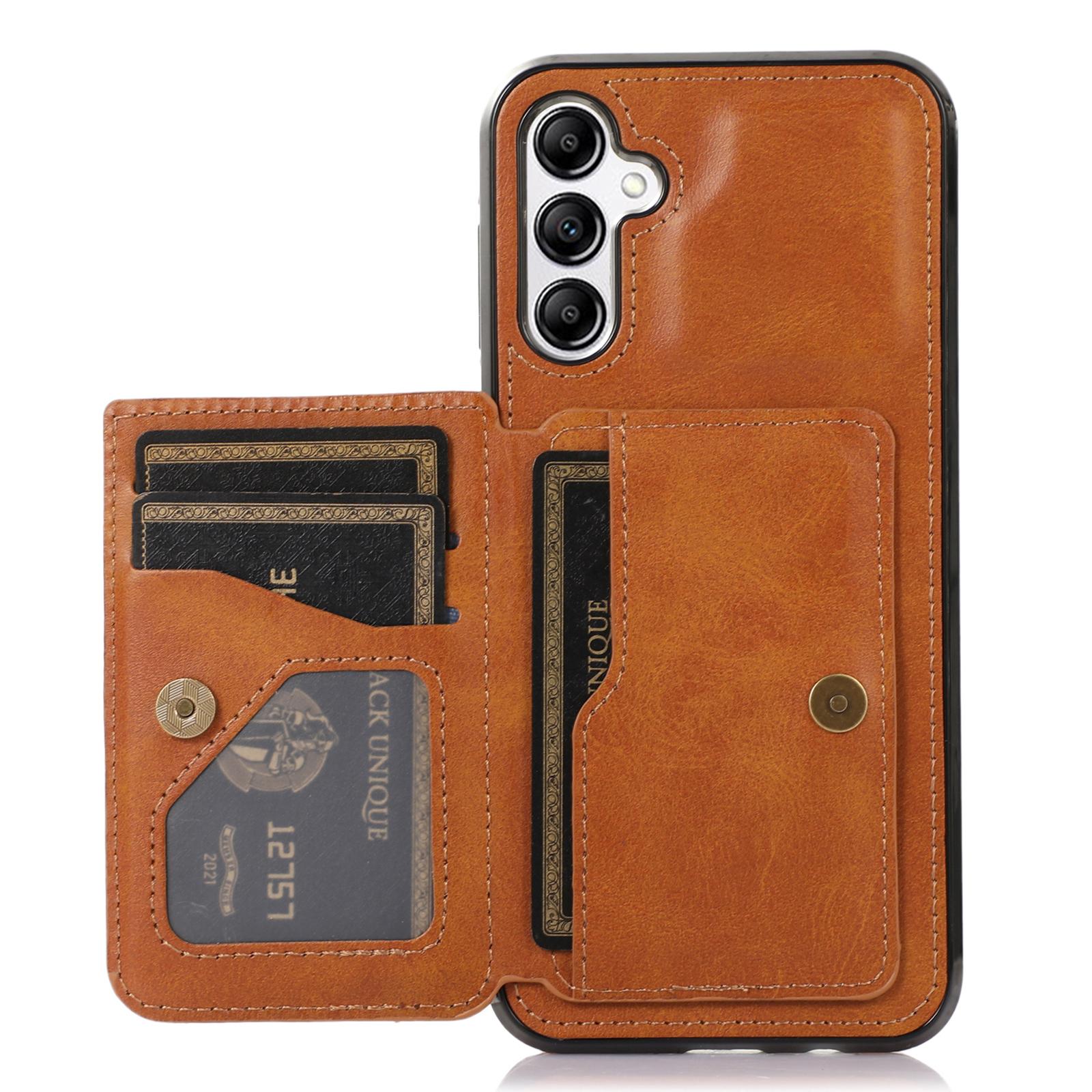 

For Samsung Galaxy A26 5G Case Card Holder Kickstand PU Leather+TPU Phone Cover Brown