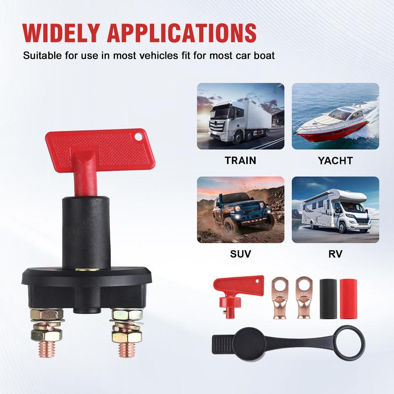 12-24V Battery Disconnect Switch 300A Battery Master Isolator Cut Off Power Kill Switch with 2 Red Key for Marine RV ATV