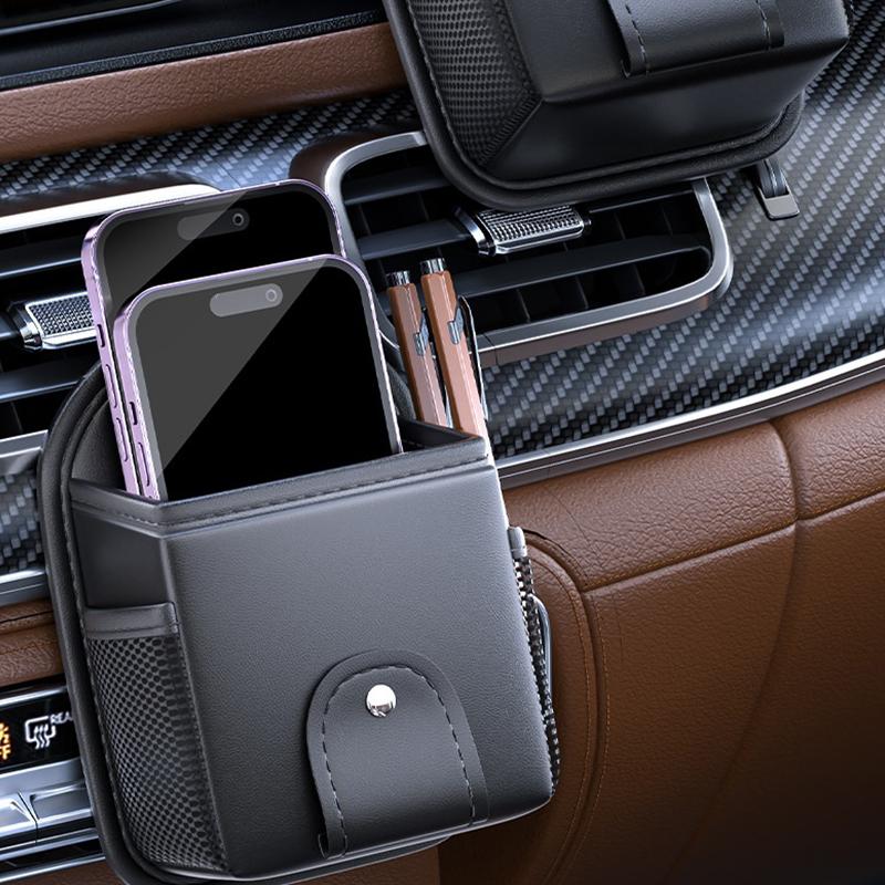 Pu Leather Car Phone Holder Mount Air Vent Hanging Storage Box Car Phone Bag Key Glasses Debris Organizer Support Accessories