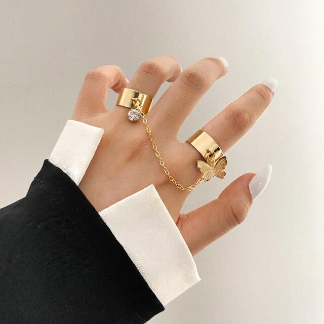 Zovoli Punk Cool Hiphop Women Chain Rings Multi Layer Adjustable Open Finger Rings Set Metal Alloy Man Rings Event Gathering Souvenir Present