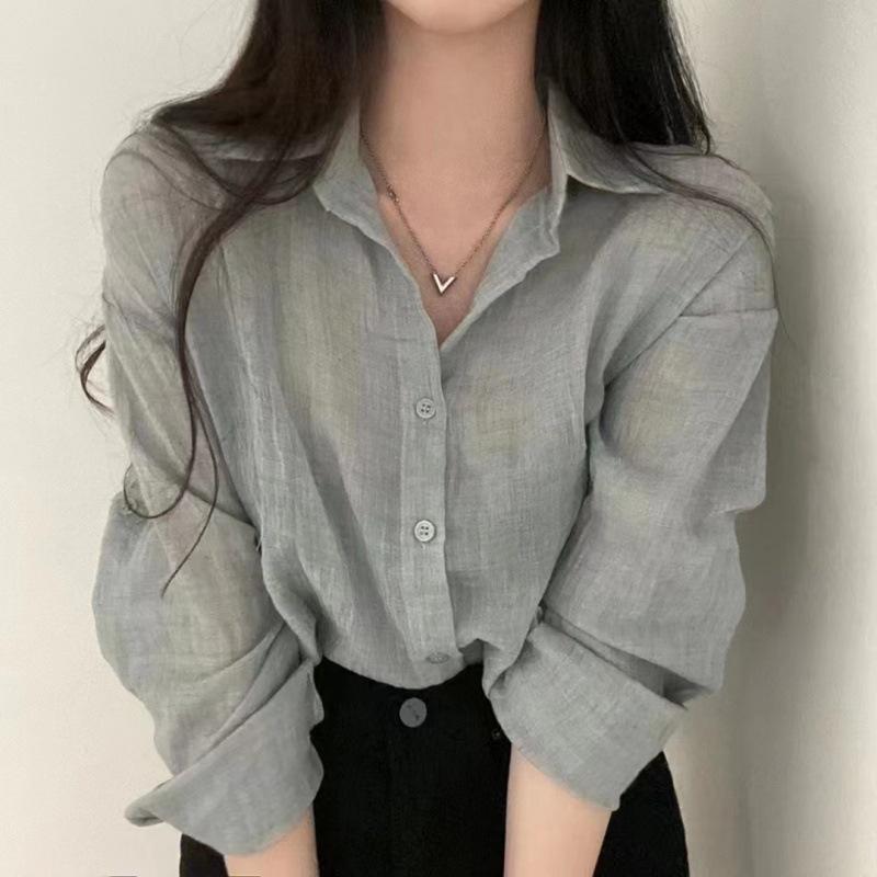 Damen Sommer Langarmshirt Unifarben: Lockeres, leichtes, UV-schützendes Hemd