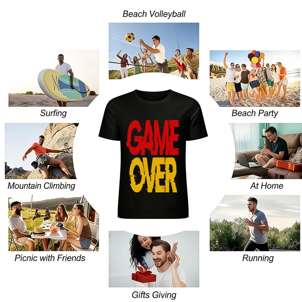 Vintage Game Over Print Casual T-Shirt Unisex Loose Fit Top Pure cotton T-shirt