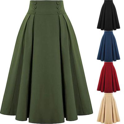 Women's High Waist A‑Line Midi Skirt Pleated Midi Skirt With Pockets For Casual Daily Wear