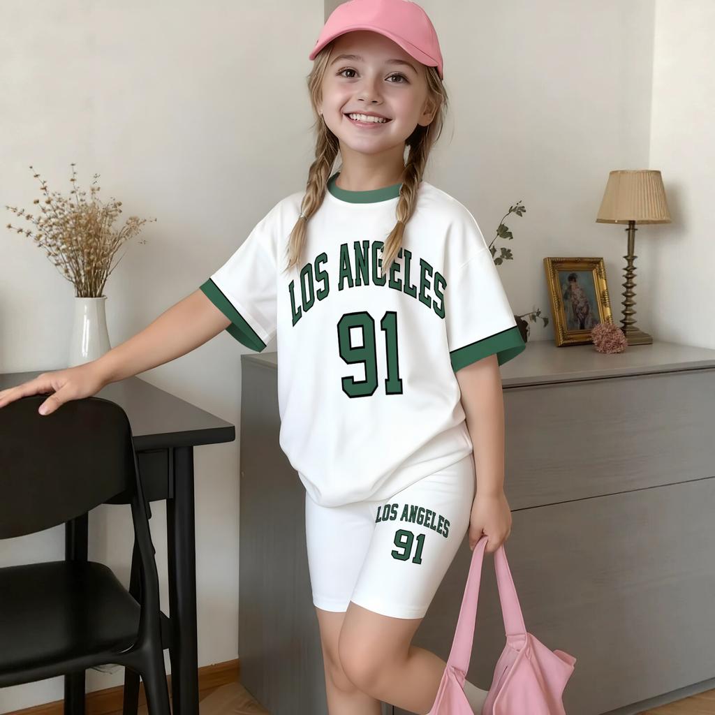Kids Letter Print T-Shirt and Shorts Set - Round Neck Short Sleeve Top with Matching Shorts - Casual Summer Outfit for Boys and Girls