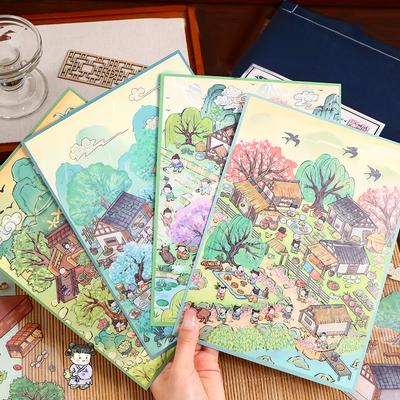 1 Juego Pegatinas de Paisaje Estilo Chino Antiguo Estereoscópico Miniatura Escena Collage Pegatinas de Descompresión Pegatinas para Cuenta de Mano