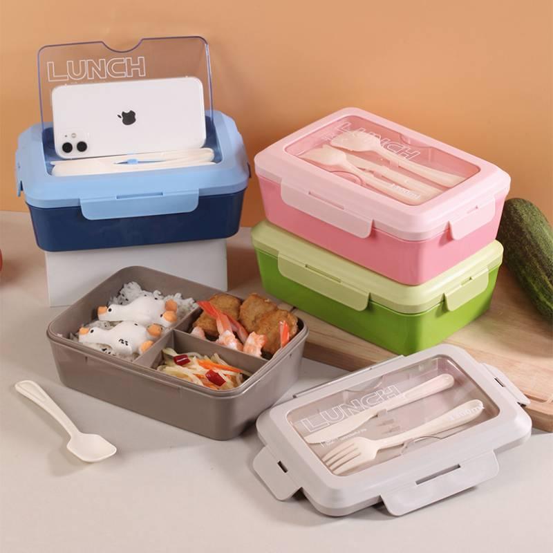 Triple Compartment Bento Box Microwave Safe Portable Lunch Container With Utensils Adults Students Office School Home Use