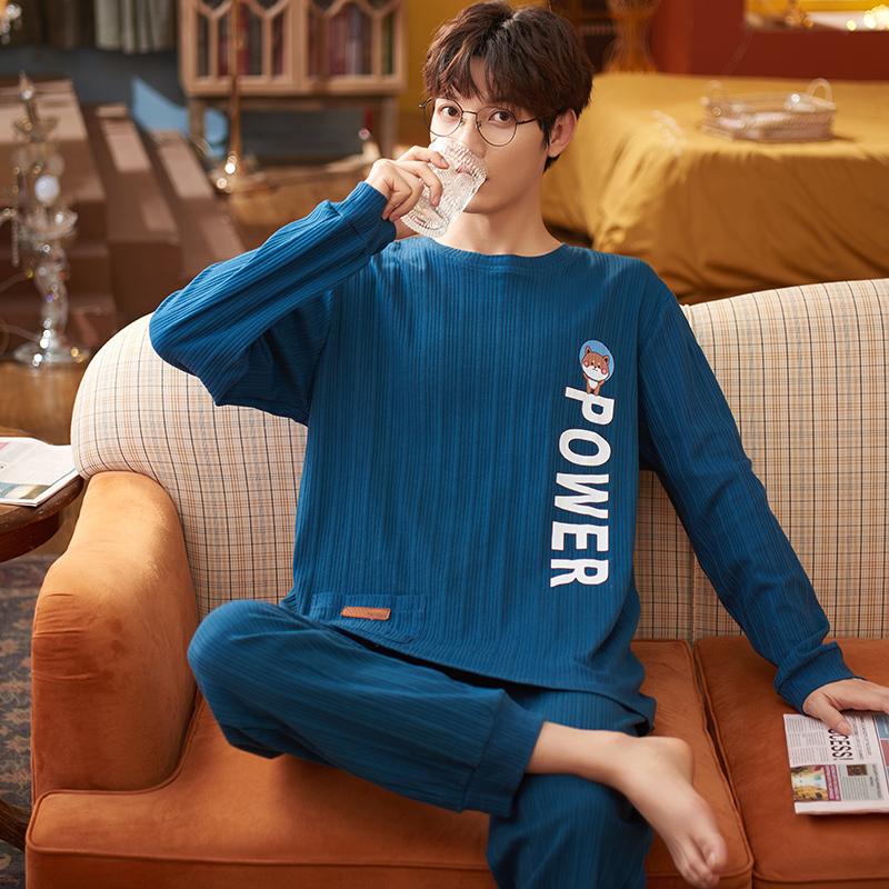Spring Cotton Men's Pijamas Set Plus Home Clothes Male Nightwear 2Pcs/Set Casual Loungewear Long Sleep Top & Pant