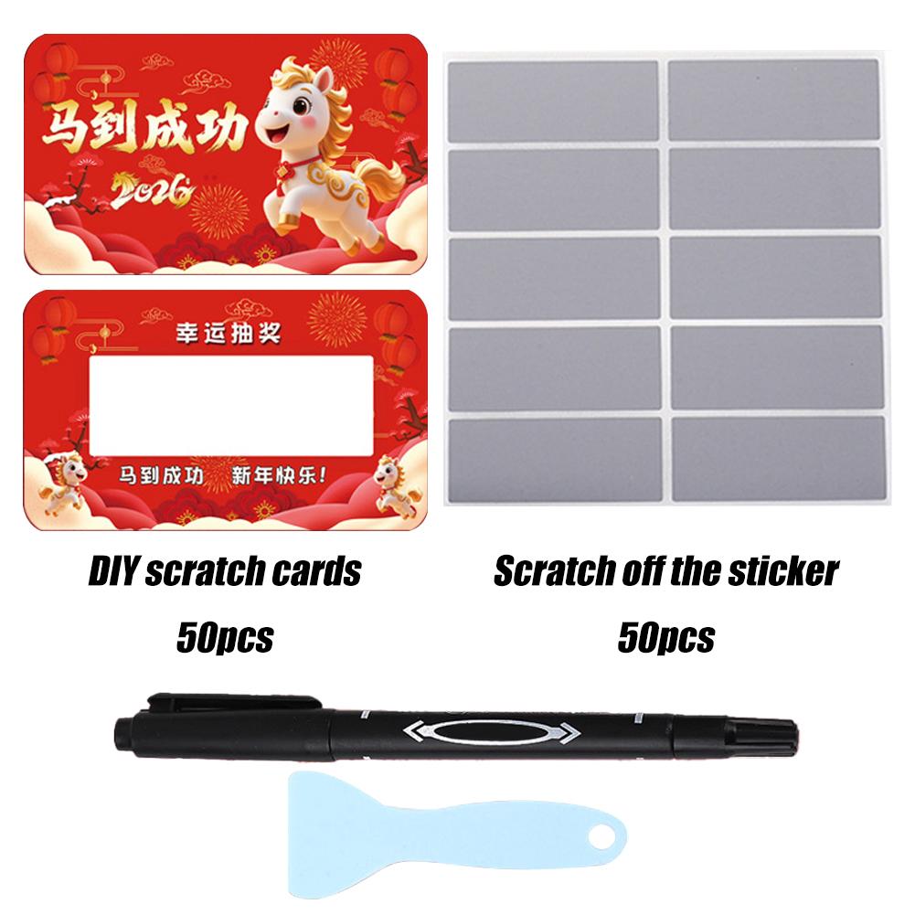 2026 Lunar New Year Year Of The Horse DIY Scratch Off Cards Kit 50PCS Festive Red Chinese Spring Festival Party Favors