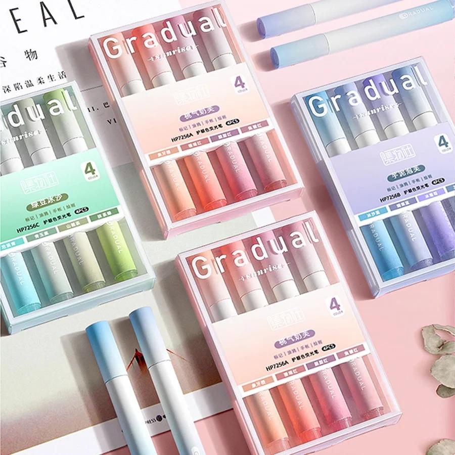 4 PCS Colored Highlighter Pens Set Kawaii School Supplies Marker Pens Cute Korean Stationery