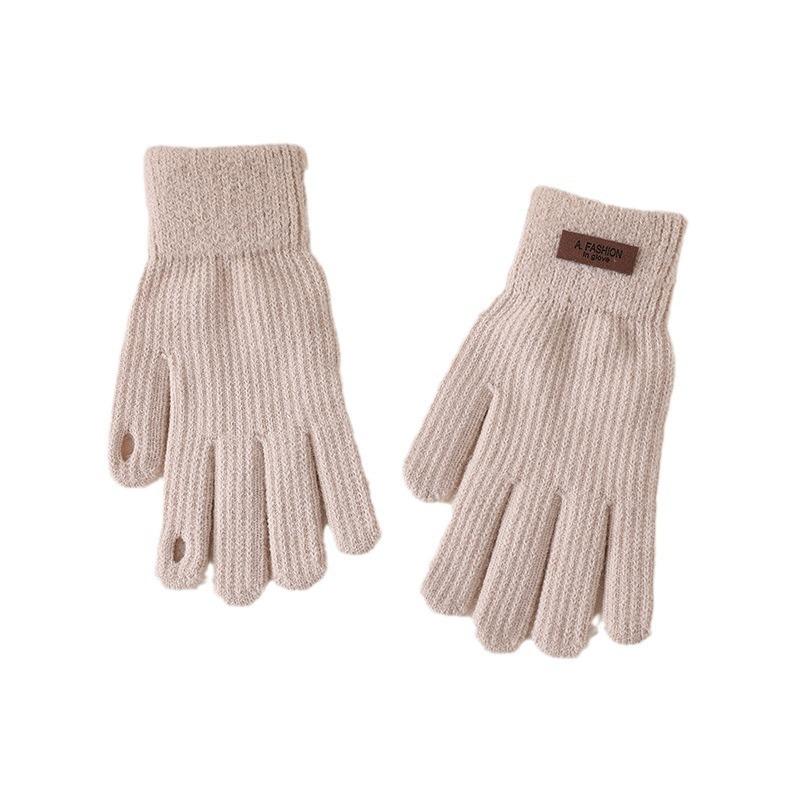 Women's Candy Color Knitted Gloves Winter Warm Fleece Thickened Finger Riding Gloves Women's Gloves