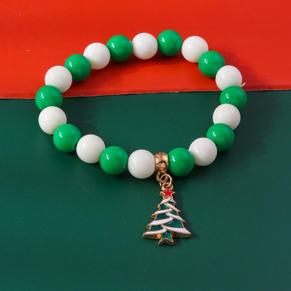 Festive Beaded Bracelet with Christmas Tree, Snowflake & Bell Pendants