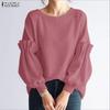 ZANZEA Women Casual Round Neck Loose Long Sleeve Spring T-Shirts