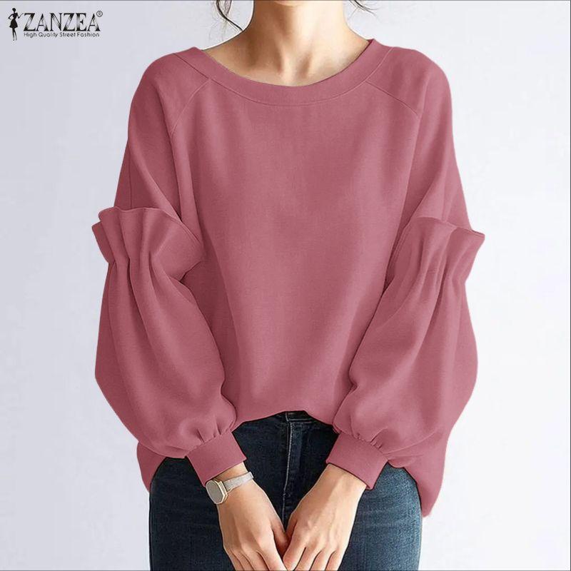 ZANZEA Women Casual Round Neck Loose Long Sleeve Spring T-Shirts
