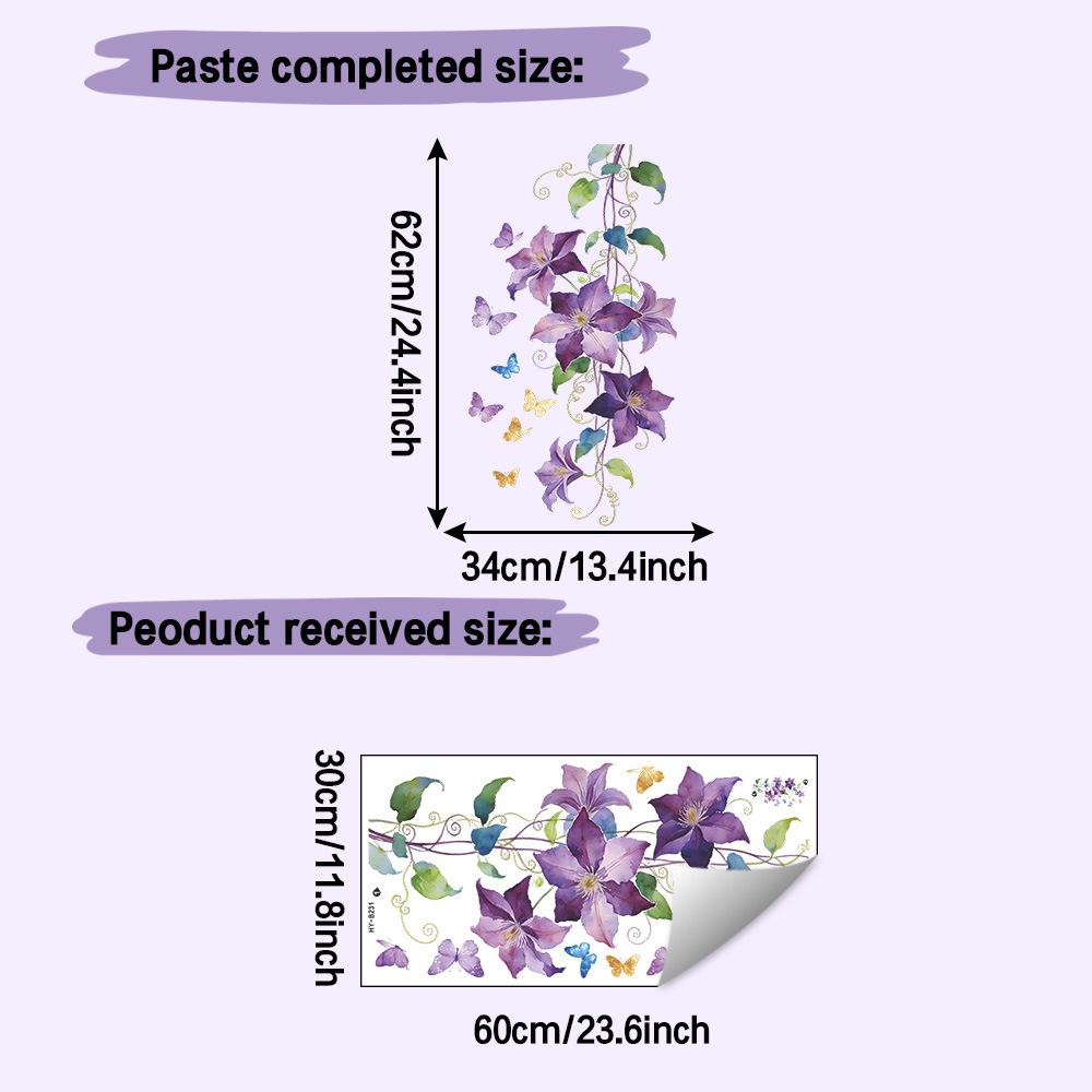

Purple Clematis Wall Sticker Self Adhesive for Living Room Bedroom Entryway Dorm Home Decor 30x60cm разноцветный