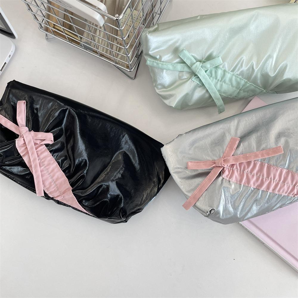 Fashion Large capacity Bowknot Pencil Case Cute Bow Zipper Lipstick Storage Bag Solid Color Students Stationery Pouch Students