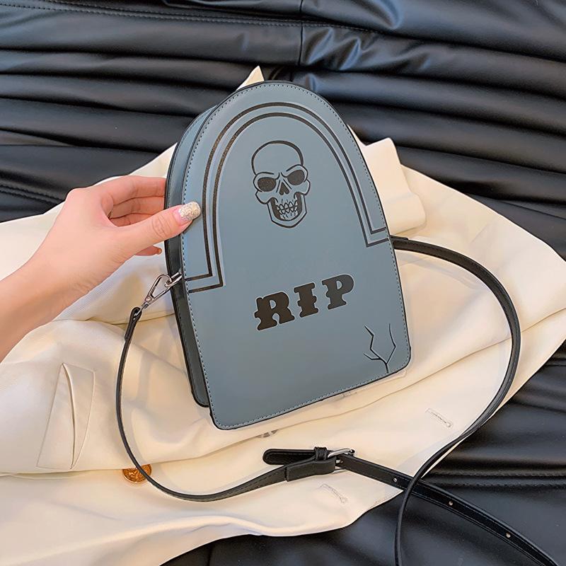 

Новая женская сумка Хэллоуин смешной стиль надгробная плита маленькая сумка принт черепа персонализированная креативная сумка-мессенджер серый
