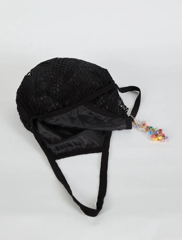 Lara Charm Mesh Bag - BLACK
