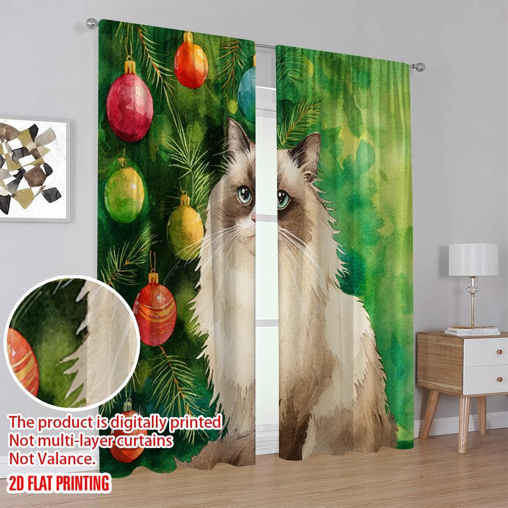 2 Stück, 2D-Flachdruck Vorhänge & Fensterdekoration Langhaarkatze am Baum Polyester (ohne Stange) Dekorationen für den Außenbereich Ldeal für Zuhause