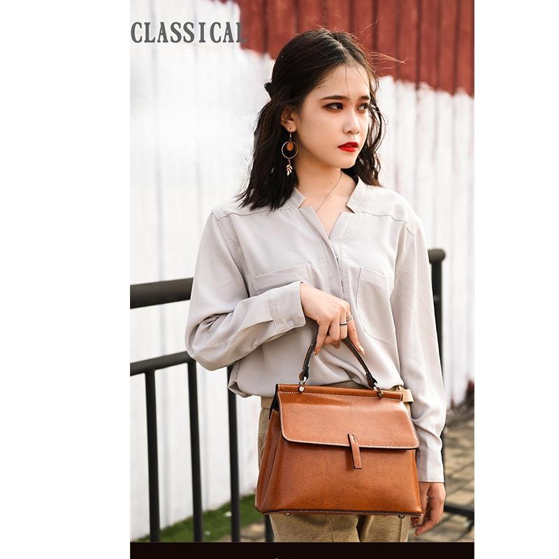 Genuine Leather Women Handbag Fashion Cowhide Ladies Crossbody Bag Korean Style Women Commuter Shopping Shoulder Bag