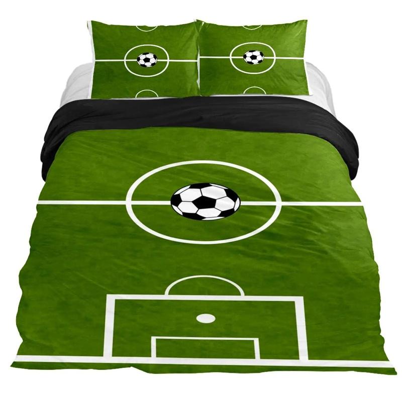 Green Football Field King Queen Duvet Cover Soccer Field Comforter Cover Boys Men Sport Games Bedding Set Polyester Quilt Cover