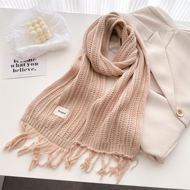 Winter Plain Thick Tassel Wool Knitted Shawl Scarf Lady Casual High Quality Wrap Pashmina Stole Bufandas For Outdoor Activitie